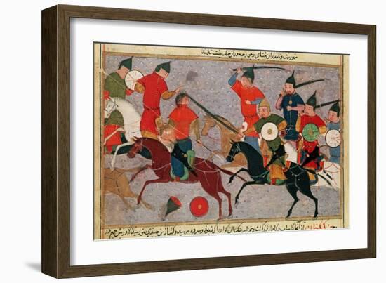 Ms Pers.113 F.49 Genghis Khan (C.1162-1227) in Battle, from a Book by Rashid-Al-Din (1247-1318)-null-Framed Giclee Print