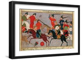 Ms Pers.113 F.49 Genghis Khan (C.1162-1227) in Battle, from a Book by Rashid-Al-Din (1247-1318)-null-Framed Giclee Print