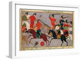 Ms Pers.113 F.49 Genghis Khan (C.1162-1227) in Battle, from a Book by Rashid-Al-Din (1247-1318)-null-Framed Giclee Print