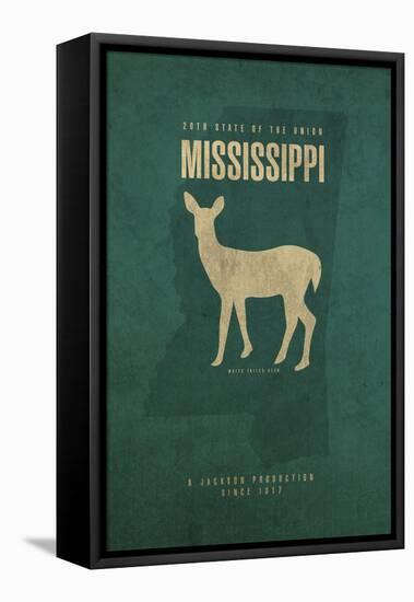 MS State Minimalist Posters-Red Atlas Designs-Framed Stretched Canvas
