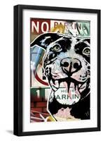 MS Understood NO PARKING, Road Signs, Dogs, Pets, Stencils, Happy, Panting, Tongue, Pop Art-Russo Dean-Framed Giclee Print