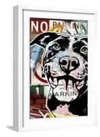 MS Understood NO PARKING, Road Signs, Dogs, Pets, Stencils, Happy, Panting, Tongue, Pop Art-Russo Dean-Framed Giclee Print