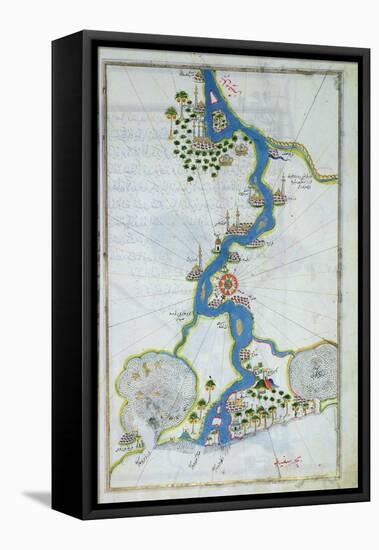 Ms W.658 Fol.304V Map of the Nile from the Kitab-I Bahriye-Piri Reis-Framed Stretched Canvas