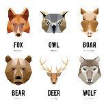 Low Polygon Animal Logos. Triangular Geometric Set. Bear, Deer, Fox, Boar and Wolf. Vector Illustra-MSSA-Art Print
