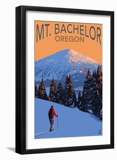 Mt. Bachelor and Skier - Oregon-Lantern Press-Framed Art Print