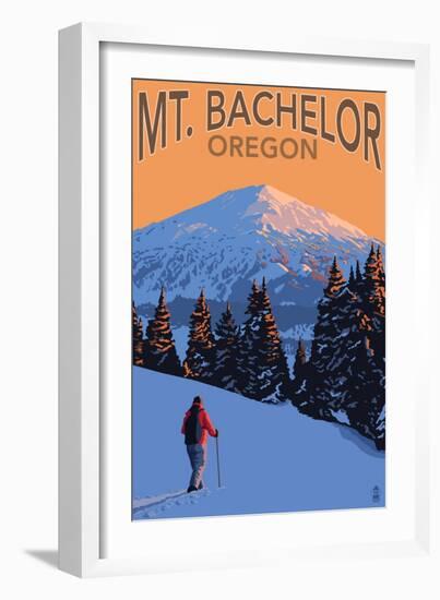 Mt. Bachelor and Skier - Oregon-Lantern Press-Framed Art Print