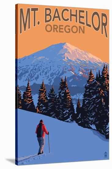 Mt. Bachelor and Skier - Oregon-Lantern Press-Stretched Canvas