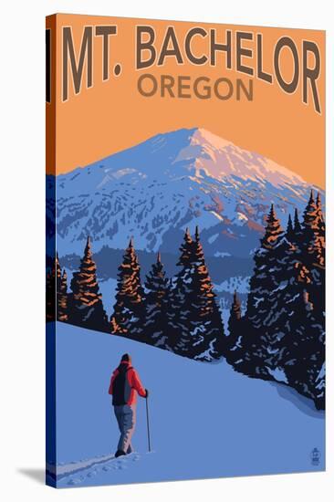 Mt. Bachelor and Skier - Oregon-Lantern Press-Stretched Canvas