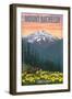 Mt. Bachelor, Oregon - Pine Martin and Flowers-Lantern Press-Framed Art Print