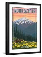 Mt. Bachelor, Oregon - Pine Martin and Flowers-Lantern Press-Framed Art Print