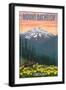 Mt. Bachelor, Oregon - Pine Martin and Flowers-Lantern Press-Framed Art Print