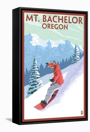 Mt. Bachelor, Oregon - Snowboarder Scene-Lantern Press-Framed Stretched Canvas