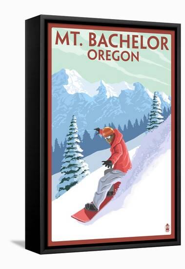 Mt. Bachelor, Oregon - Snowboarder Scene-Lantern Press-Framed Stretched Canvas