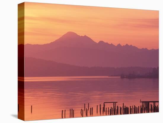 Mt. Baker and Puget Sound at Dawn, Anacortes, Washington, USA-William Sutton-Stretched Canvas