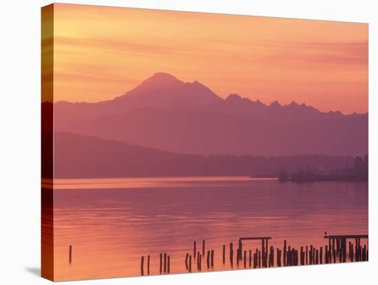 Mt. Baker and Puget Sound at Dawn, Anacortes, Washington, USA-William Sutton-Stretched Canvas