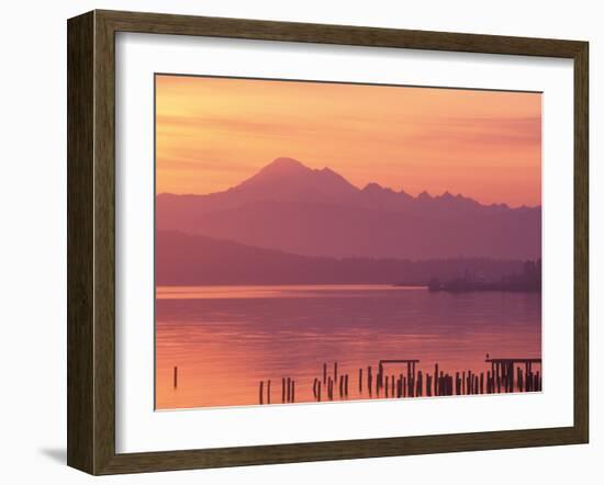 Mt. Baker and Puget Sound at Dawn, Anacortes, Washington, USA-William Sutton-Framed Premium Photographic Print