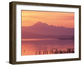 Mt. Baker and Puget Sound at Dawn, Anacortes, Washington, USA-William Sutton-Framed Premium Photographic Print