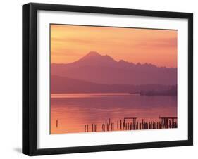 Mt. Baker and Puget Sound at Dawn, Anacortes, Washington, USA-William Sutton-Framed Premium Photographic Print