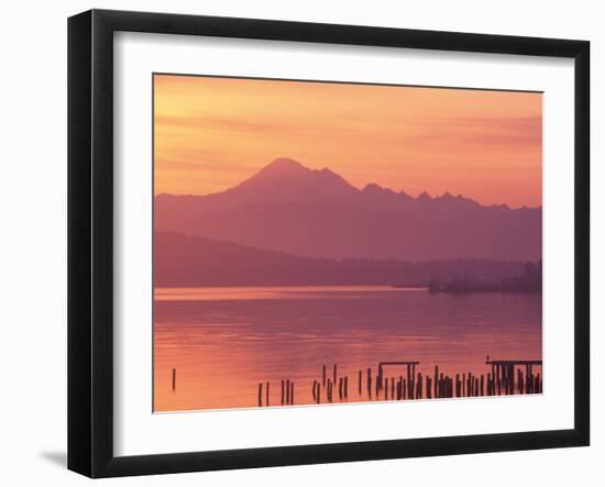 Mt. Baker and Puget Sound at Dawn, Anacortes, Washington, USA-William Sutton-Framed Premium Photographic Print