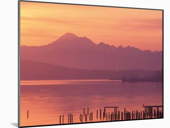 Mt. Baker and Puget Sound at Dawn, Anacortes, Washington, USA-William Sutton-Mounted Premium Photographic Print