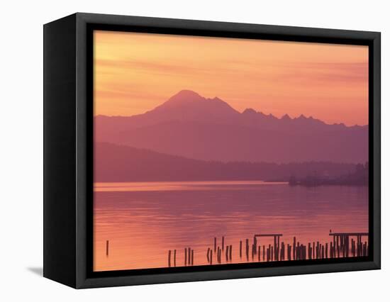 Mt. Baker and Puget Sound at Dawn, Anacortes, Washington, USA-William Sutton-Framed Stretched Canvas