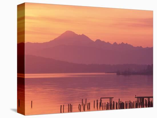 Mt. Baker and Puget Sound at Dawn, Anacortes, Washington, USA-William Sutton-Stretched Canvas