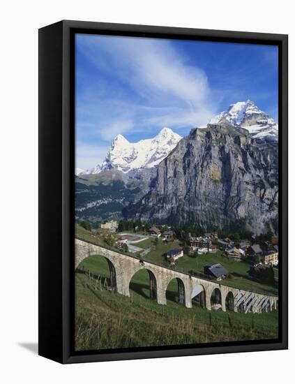 Mt Eiger, Mt Jungfrau and Mt Monch, Murren, Bernese Oberland, Switzerland-Hans Peter Merten-Framed Stretched Canvas