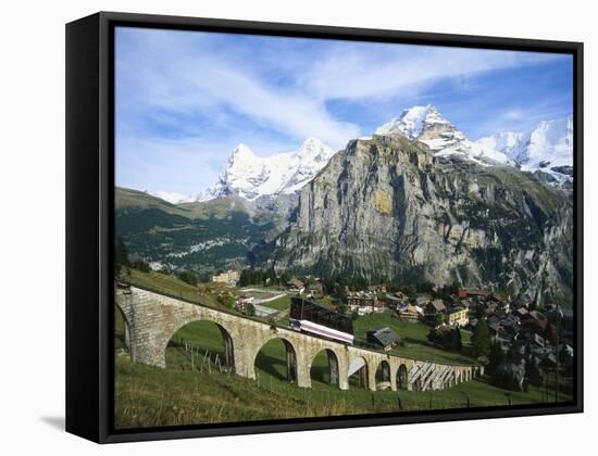 Mt Eiger, Mt Jungfrau and Mt Monch, Murren, Bernese Oberland, Switzerland-Hans Peter Merten-Framed Stretched Canvas