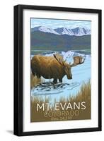 Mt. Evans, Colorado Elv. 14,270 - Moose and Lake-Lantern Press-Framed Art Print