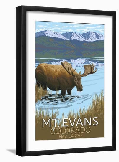 Mt. Evans, Colorado Elv. 14,270 - Moose and Lake-Lantern Press-Framed Art Print