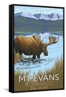 Mt. Evans, Colorado Elv. 14,270 - Moose and Lake-Lantern Press-Framed Stretched Canvas