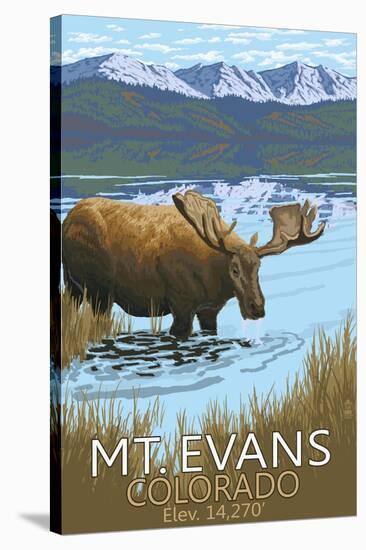 Mt. Evans, Colorado Elv. 14,270 - Moose and Lake-Lantern Press-Stretched Canvas