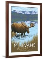 Mt. Evans, Colorado Elv. 14,270 - Moose and Lake-Lantern Press-Framed Art Print