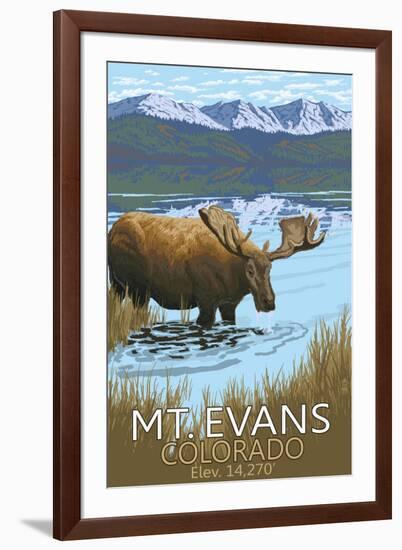 Mt. Evans, Colorado Elv. 14,270 - Moose and Lake-Lantern Press-Framed Art Print