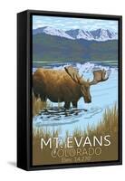 Mt. Evans, Colorado Elv. 14,270 - Moose and Lake-Lantern Press-Framed Stretched Canvas