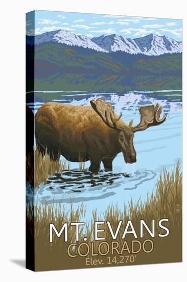 Mt. Evans, Colorado Elv. 14,270 - Moose and Lake-Lantern Press-Stretched Canvas