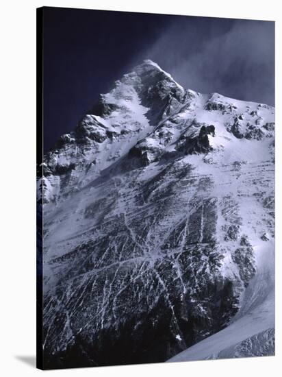 Mt. Everest from South with Dark Blue Sky, Nepal-Michael Brown-Stretched Canvas