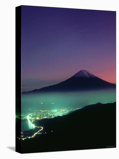 Mt. Fuji and City Lights, Viewed from Mitsu Tohge, Yamanashi, Japan-null-Stretched Canvas