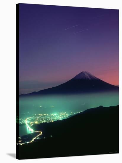 Mt. Fuji and City Lights, Viewed from Mitsu Tohge, Yamanashi, Japan-null-Stretched Canvas