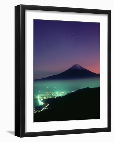 Mt. Fuji and City Lights, Viewed from Mitsu Tohge, Yamanashi, Japan-null-Framed Premium Photographic Print