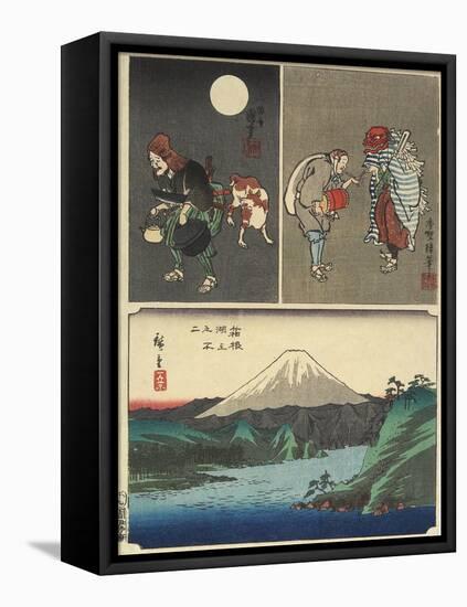 Mt. Fuji Seen over the Lake in Hakone and 2 Other Images, September 1858-Utagawa Hiroshige-Framed Stretched Canvas