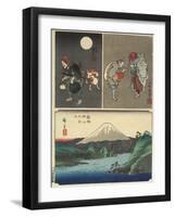 Mt. Fuji Seen over the Lake in Hakone and 2 Other Images, September 1858-Utagawa Hiroshige-Framed Giclee Print