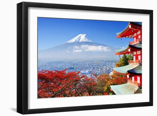 Mt. Fuji with Fall Colors in Japan.-Sean Pavone-Framed Photographic Print