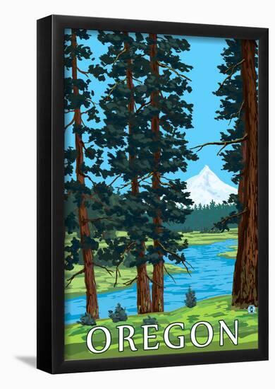 Mt. Hood and River - Oregon Scene-null-Framed Poster
