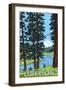 Mt. Hood and River - Oregon Scene-Lantern Press-Framed Art Print