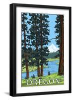 Mt. Hood and River - Oregon Scene-Lantern Press-Framed Art Print