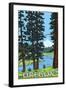 Mt. Hood and River - Oregon Scene-Lantern Press-Framed Art Print