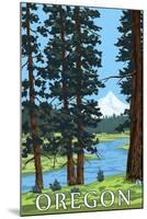 Mt. Hood and River - Oregon Scene-Lantern Press-Mounted Art Print