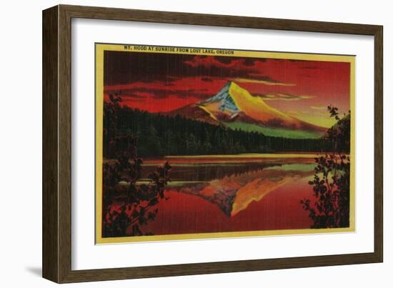 Mt. Hood at Sunrise from Lost Lake, Oregon - Mt. Hood, OR-Lantern Press-Framed Art Print