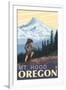 Mt. Hood Hiker Scene Poster-Lantern Press-Framed Art Print